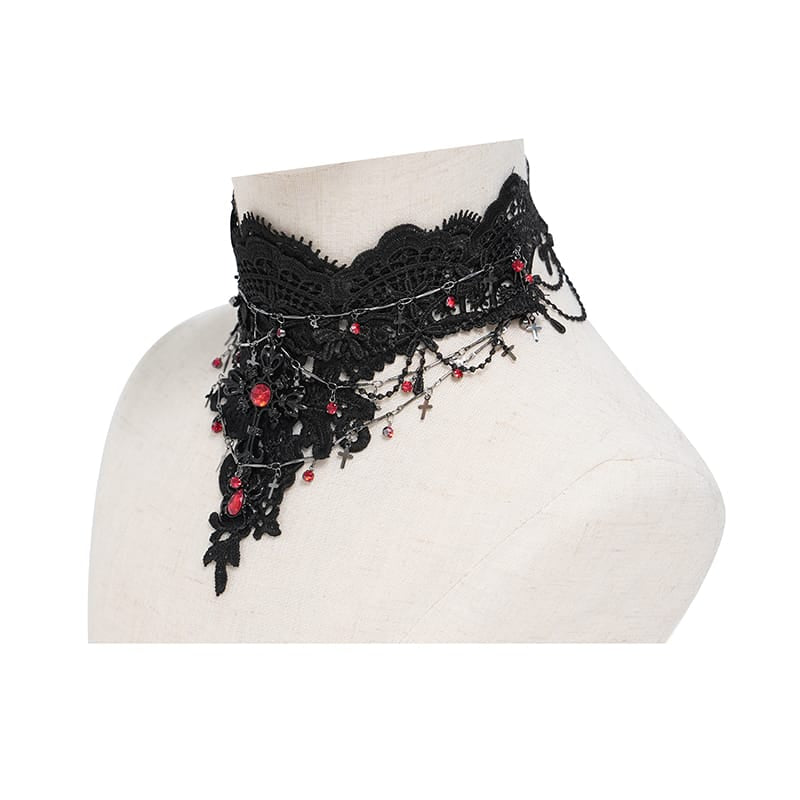 EVA LADY Women's Gothic Cross Chain Beaded Lace Choker