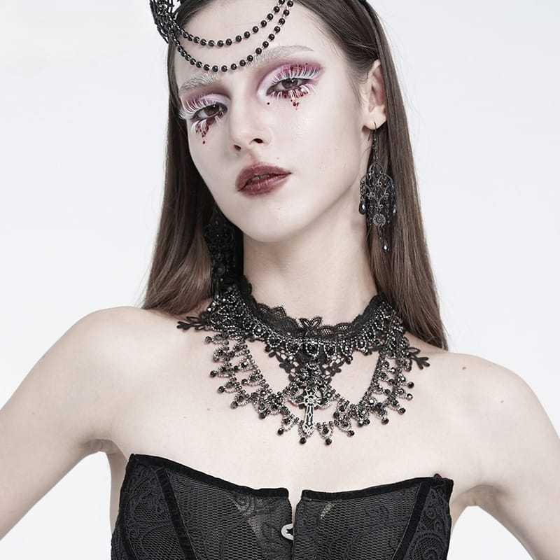 EVA LADY Women's Gothic Cross Layered Chain Lace Choker