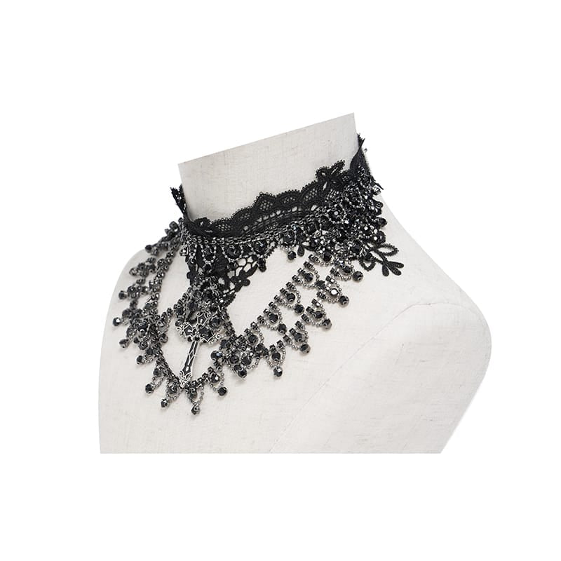 EVA LADY Women's Gothic Cross Layered Chain Lace Choker