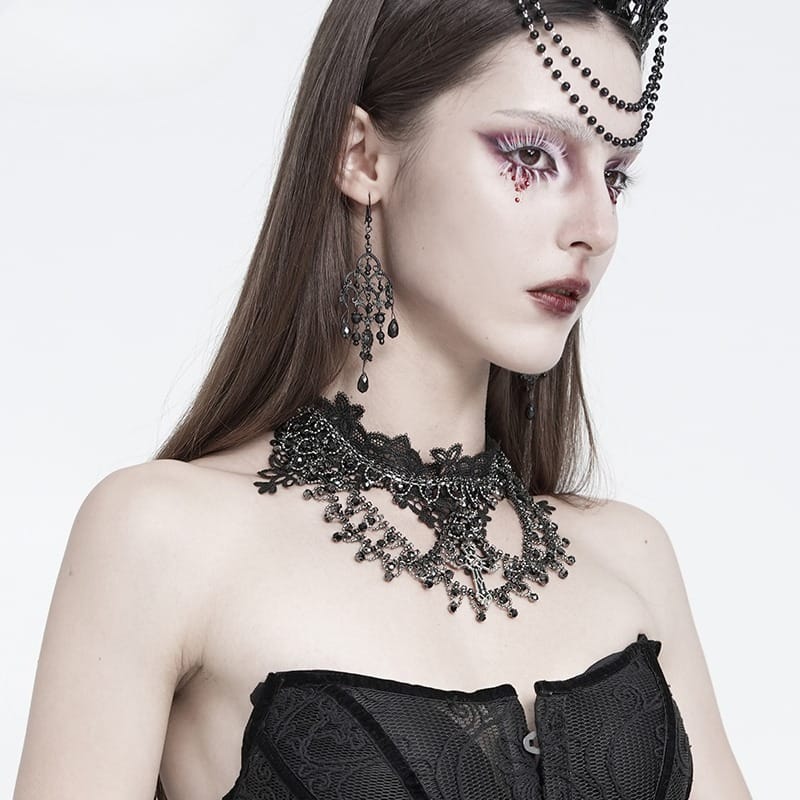 EVA LADY Women's Gothic Cross Layered Chain Lace Choker