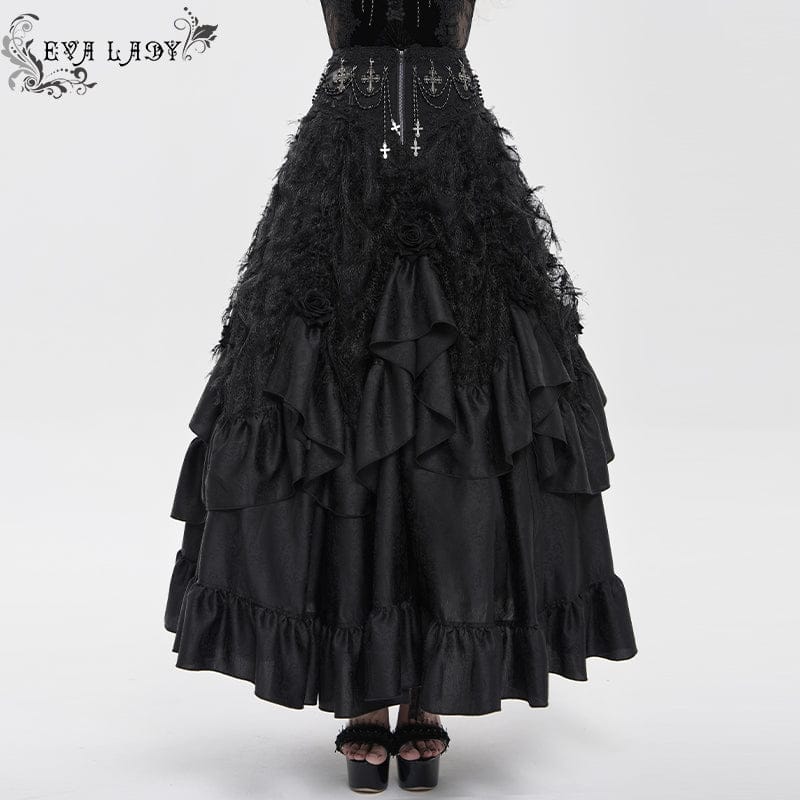 EVA LADY Women's Gothic Cross Rose Beaded Long Skirt