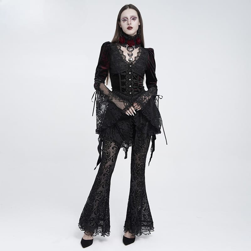EVA LADY Women's Gothic Cross Rose Ruffled Lace Mesh Neck Collar Black-Red