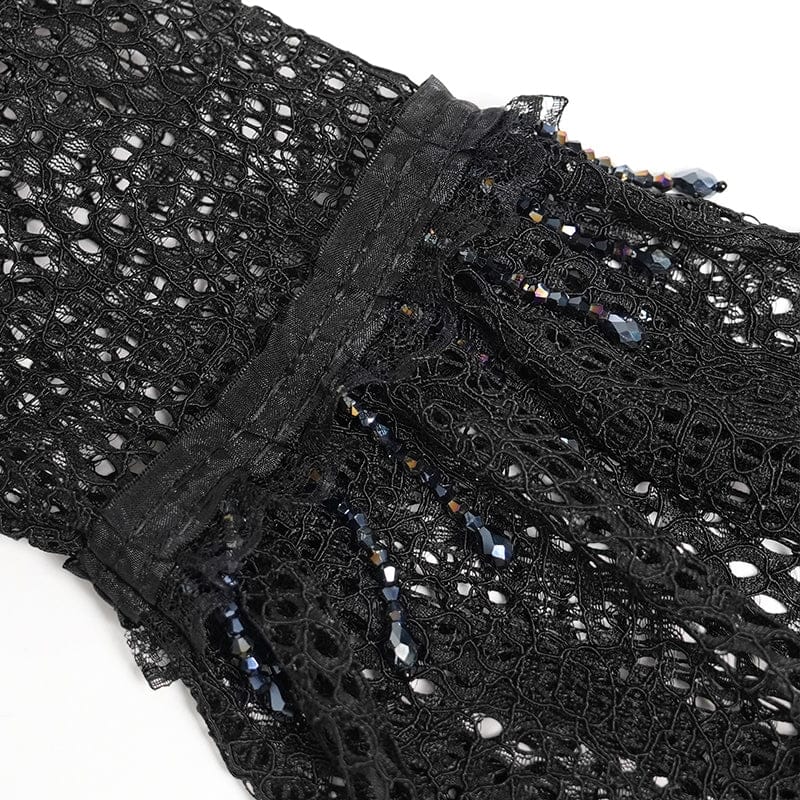 EVA LADY Women's Gothic Cutout Beaded Flared Sleeved Shirt Black