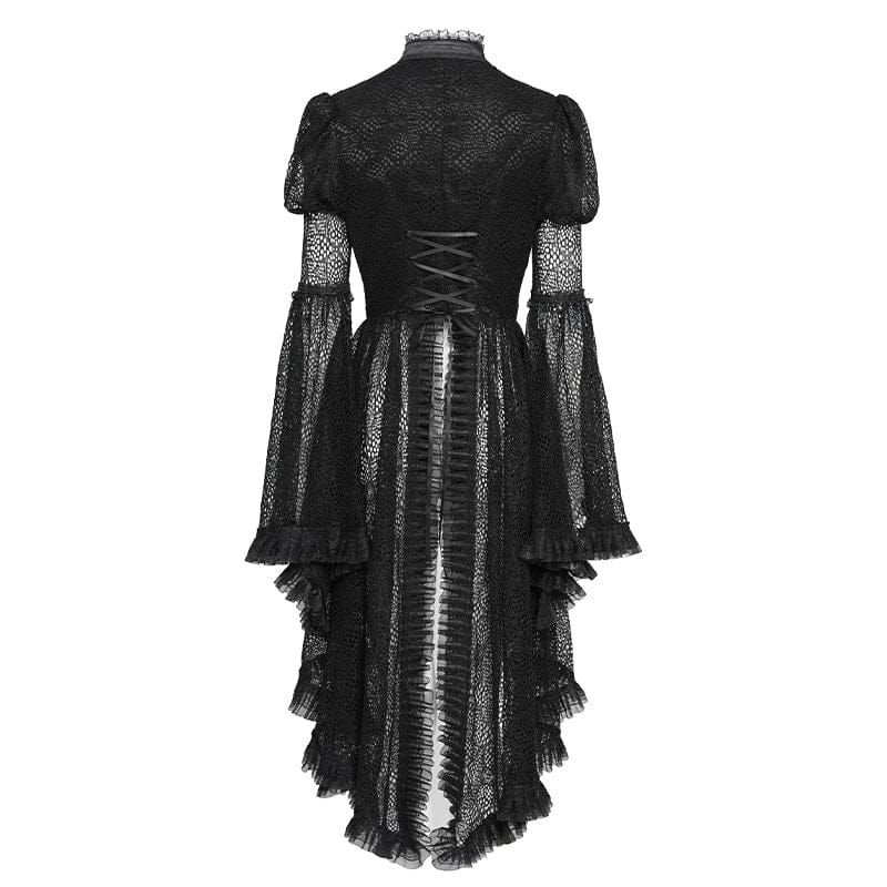 EVA LADY Women's Gothic Cutout Beaded Flared Sleeved Shirt Black