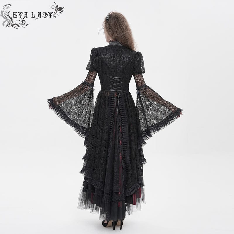 EVA LADY Women's Gothic Cutout Beaded Flared Sleeved Shirt Black
