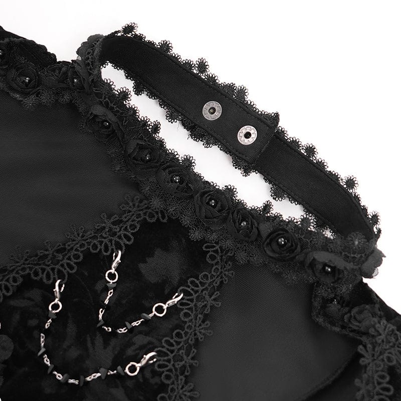 EVA LADY Women's Gothic Cutout Flared Sleeved Velvet Shirt Black