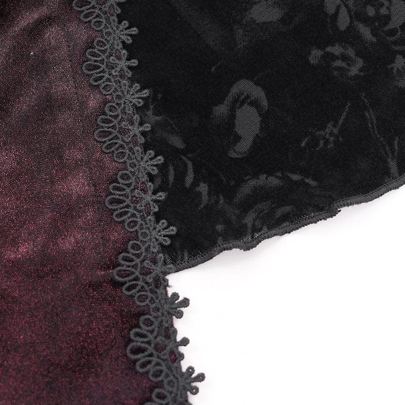 EVA LADY Women's Gothic Cutout Flared Sleeved Velvet Shirt Red