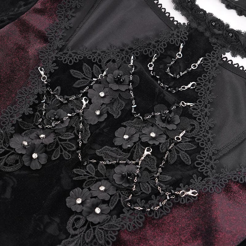 EVA LADY Women's Gothic Cutout Flared Sleeved Velvet Shirt Red