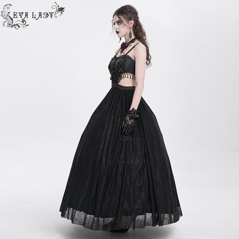 EVA LADY Women's Gothic Cutout Floral Embroidered Party Slip Dress Black