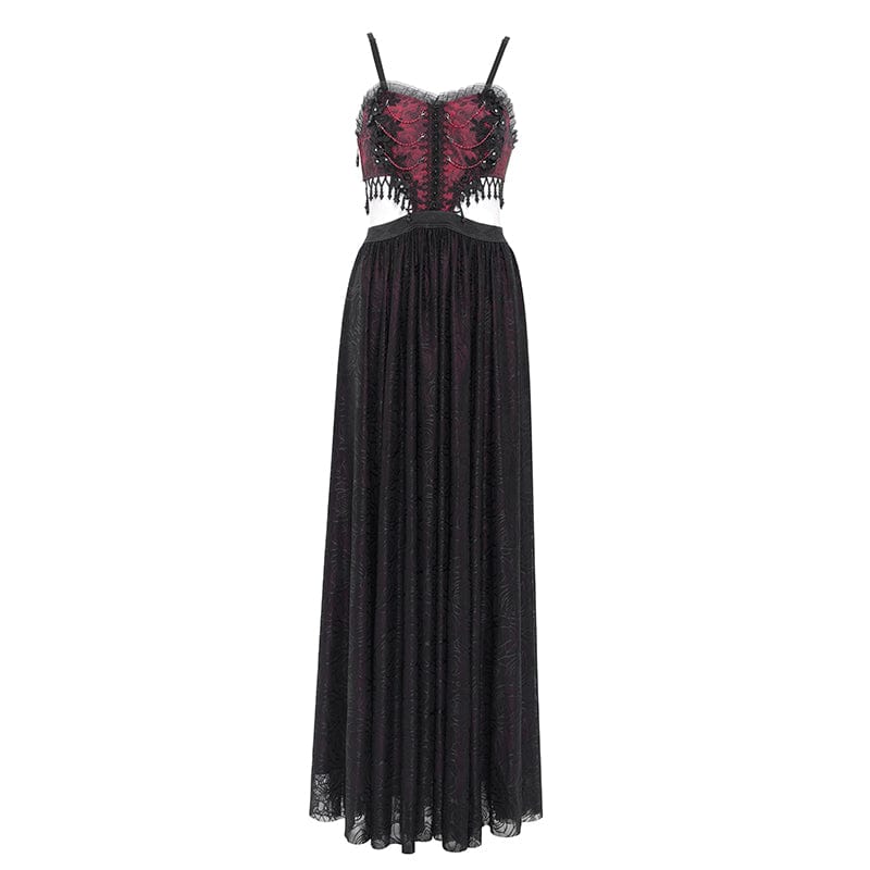 EVA LADY Women's Gothic Cutout Floral Embroidered Party Slip Dress Red