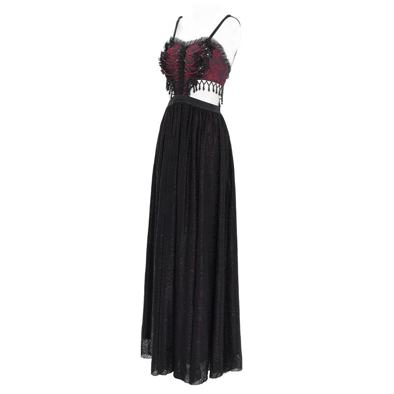 EVA LADY Women's Gothic Cutout Floral Embroidered Party Slip Dress Red