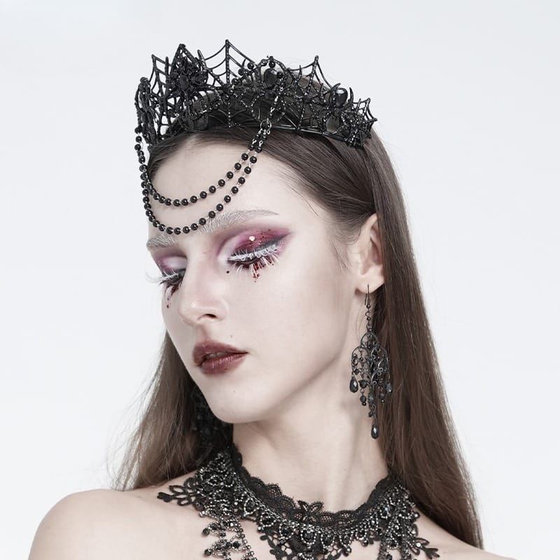 EVA LADY Women's Gothic Cutout Spider Cobweb Beaded Chain Crown
