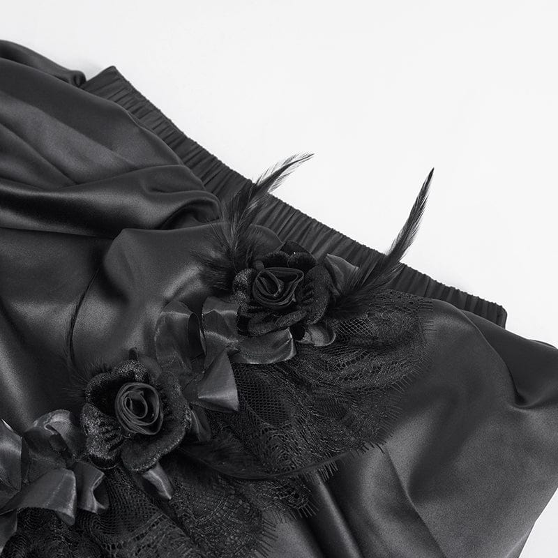 EVA LADY Women's Gothic Drawstring Rose Mesh Splice Skirt