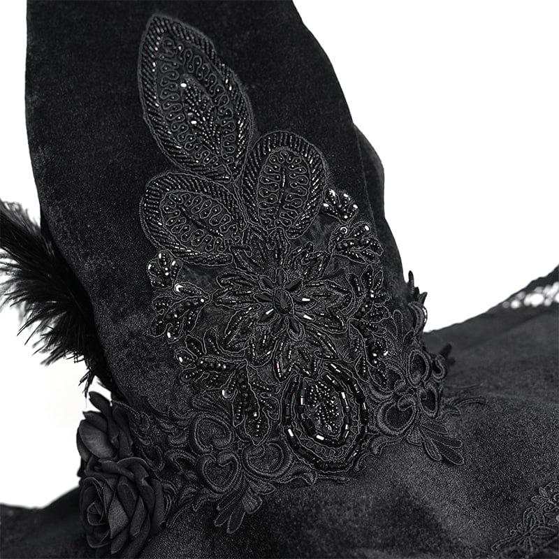 EVA LADY Women's Gothic Embroidered Feather Tassels Witch Hat