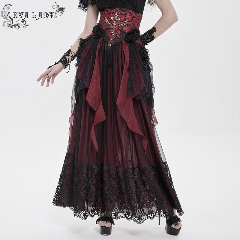 EVA LADY Women's Gothic Embroidered Rose Cross Underbust Corset