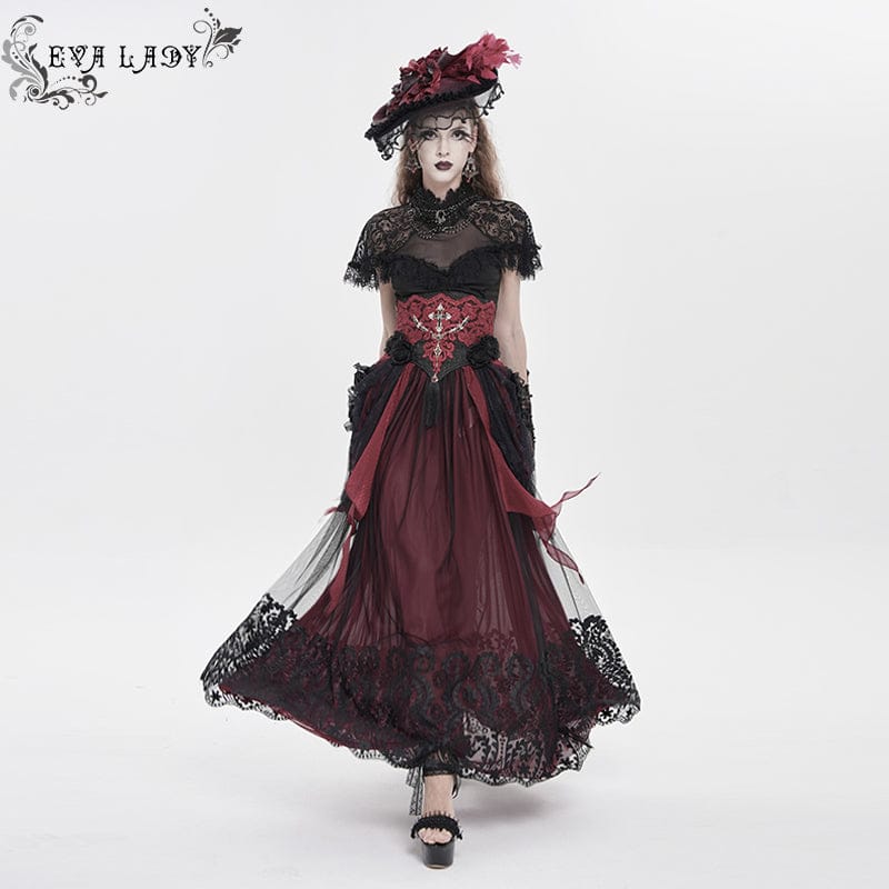 EVA LADY Women's Gothic Embroidered Rose Cross Underbust Corset