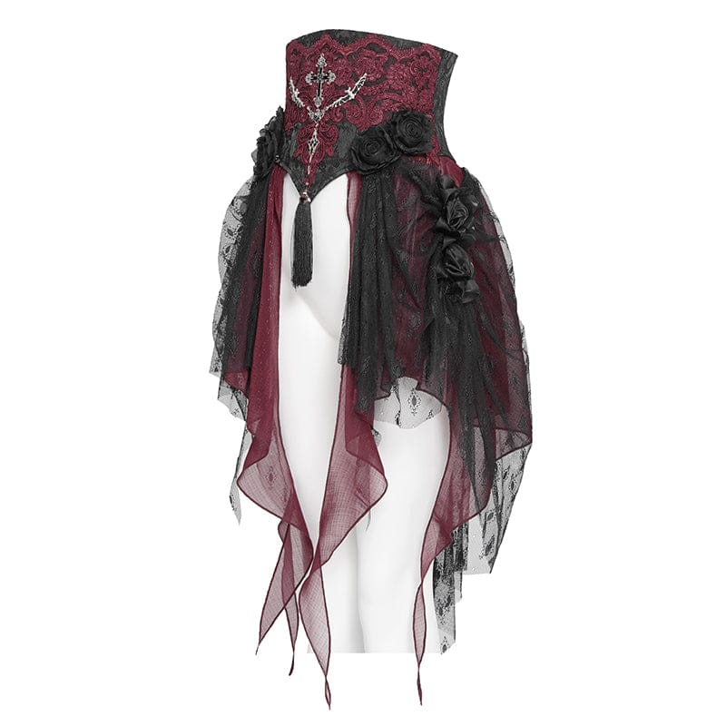 EVA LADY Women's Gothic Embroidered Rose Cross Underbust Corset