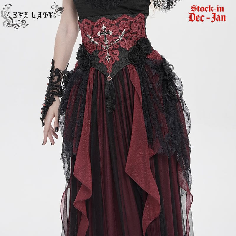 EVA LADY Women's Gothic Embroidered Rose Cross Underbust Corset