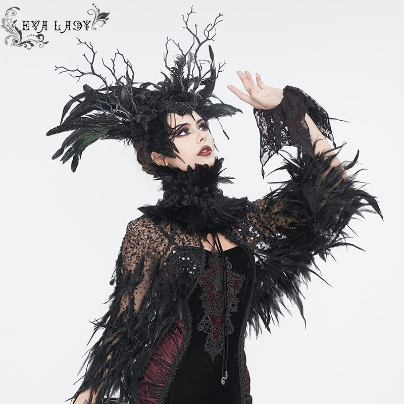 EVA LADY Women's Gothic Feather Rose Beaded Headwear