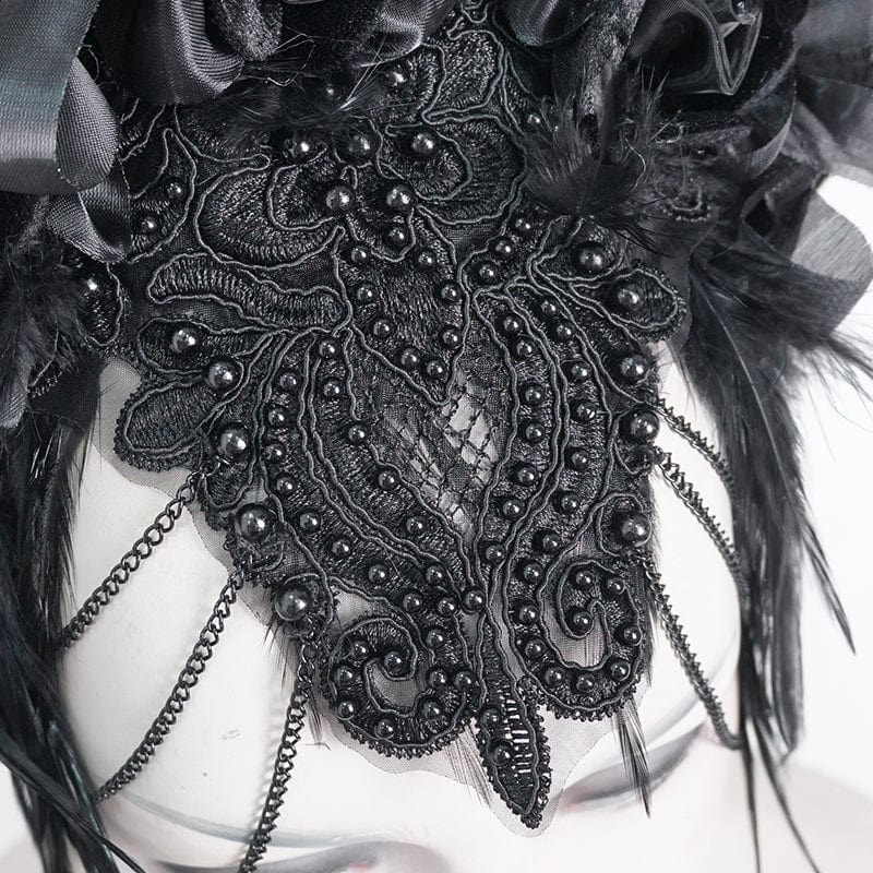 EVA LADY Women's Gothic Feather Rose Beaded Headwear