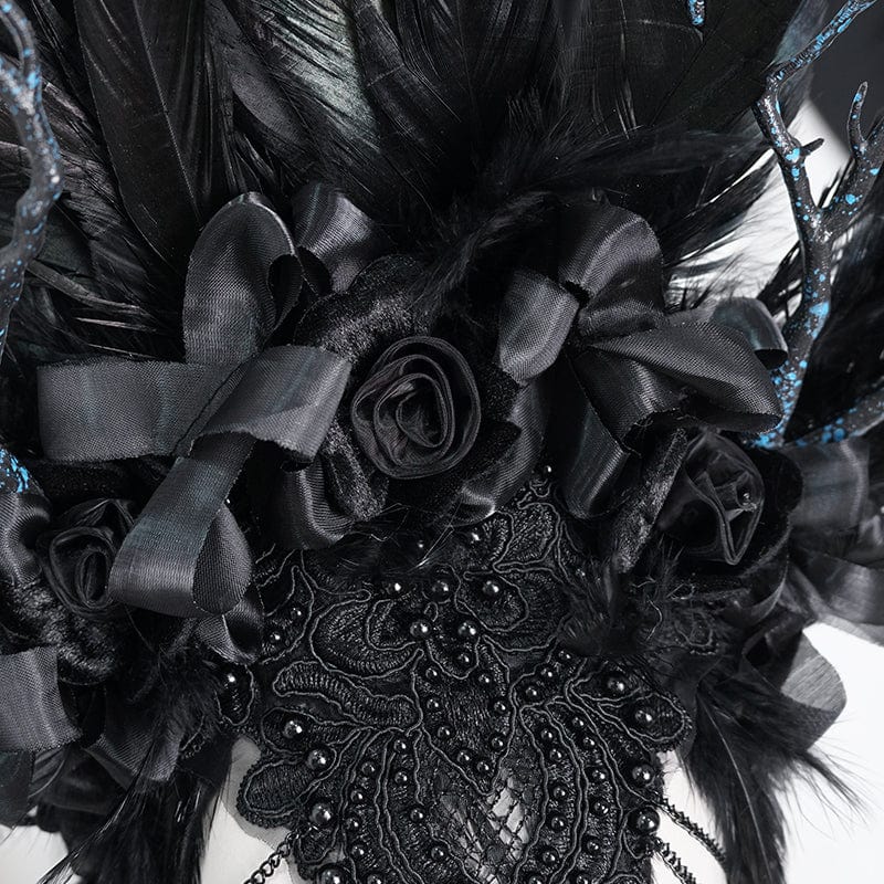 EVA LADY Women's Gothic Feather Rose Beaded Headwear