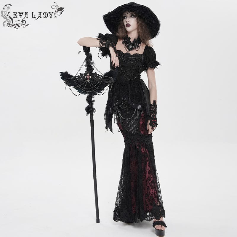 EVA LADY Women's Gothic Feather Wing Chained Truncheon