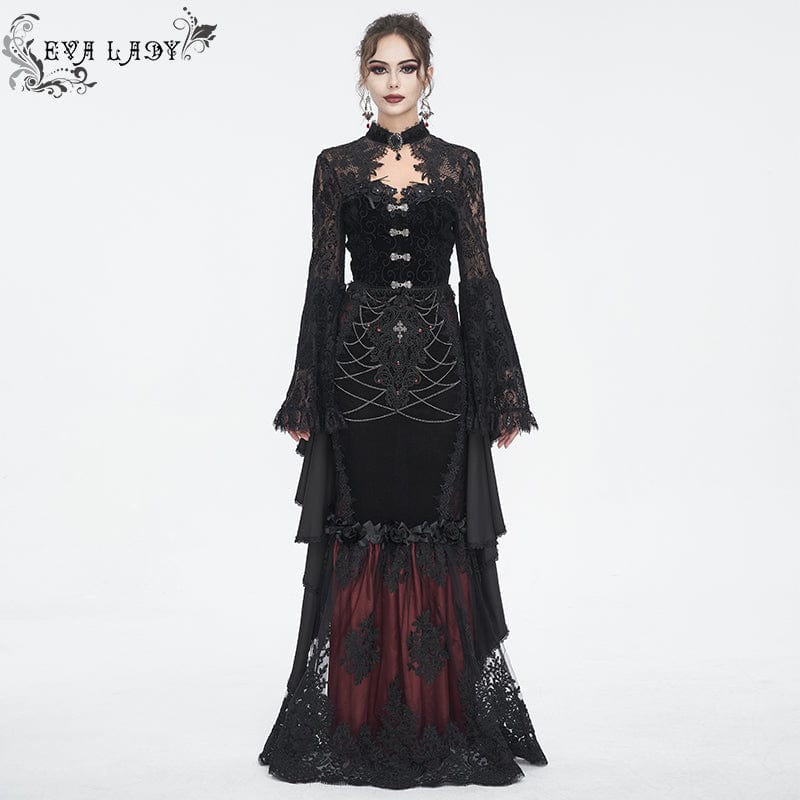 EVA LADY Women's Gothic Flared Sleeved Lace Splice Shirt