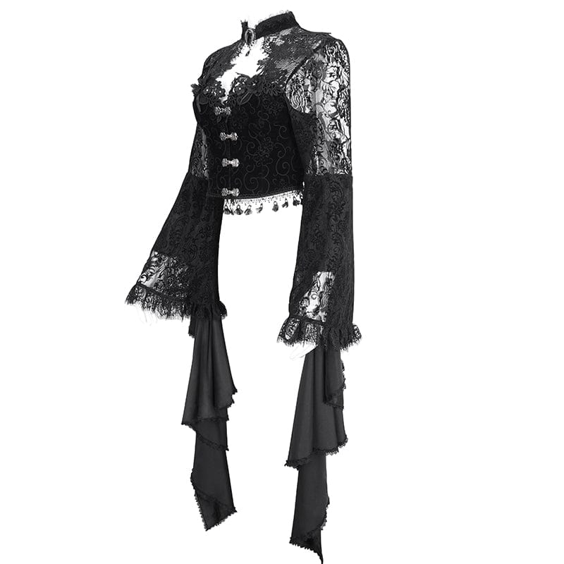 EVA LADY Women's Gothic Flared Sleeved Lace Splice Shirt