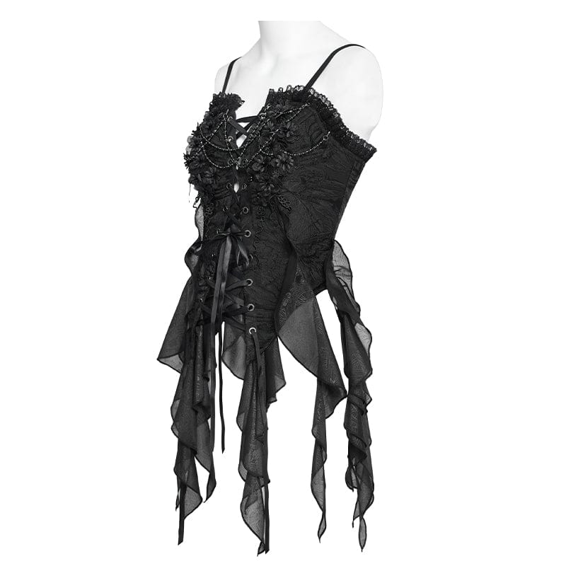 EVA LADY Women's Gothic Floral Beaded Ruffled Streamer Overbust Corset