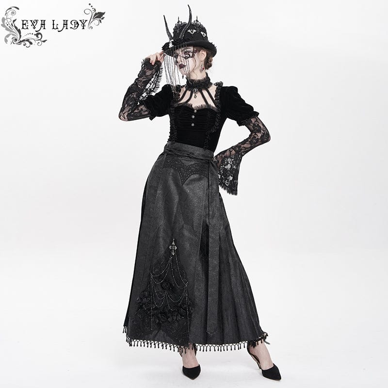 EVA LADY Women's Gothic Floral Cross Chain Horse-face Long Skirt