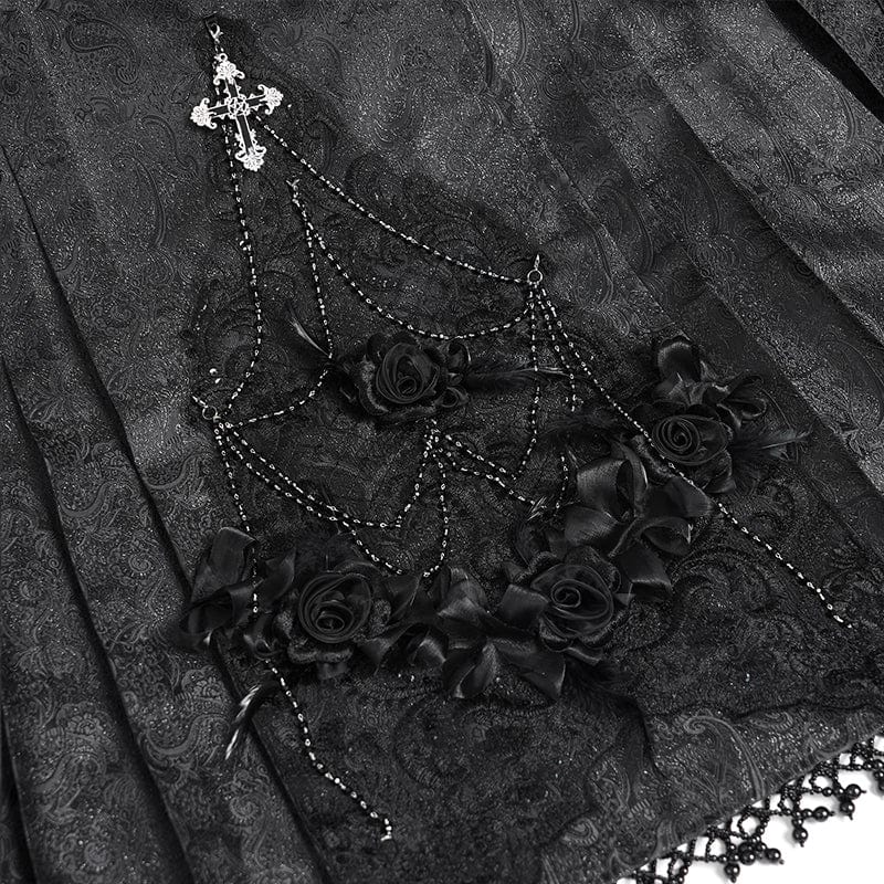 EVA LADY Women's Gothic Floral Cross Chain Horse-face Long Skirt