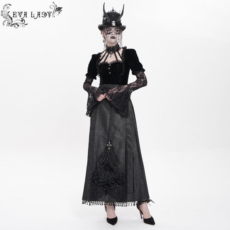 EVA LADY Women's Gothic Floral Cross Chain Horse-face Long Skirt