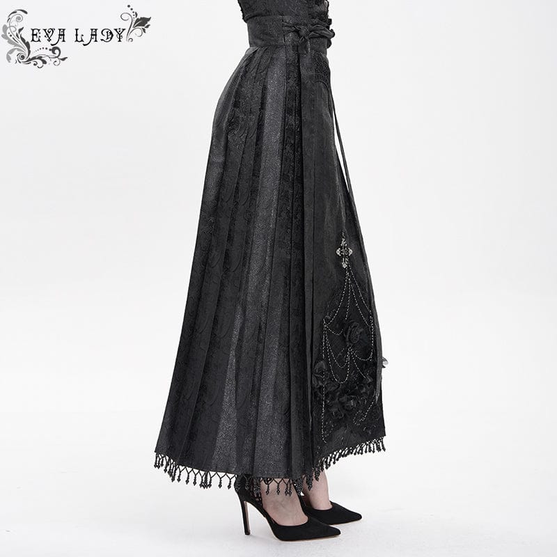 EVA LADY Women's Gothic Floral Cross Chain Horse-face Long Skirt