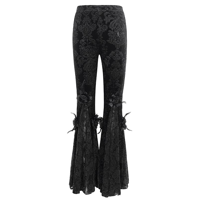 EVA LADY Women's Gothic Floral Embossed Lace Splice Flared Leggings