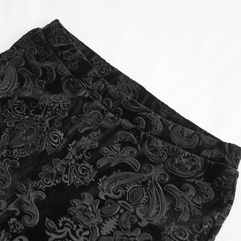 EVA LADY Women's Gothic Floral Embossed Lace Splice Flared Leggings