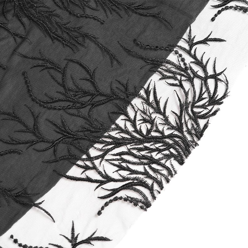 EVA LADY Women's Gothic Floral Embroidered Beaded Long Skirt Black