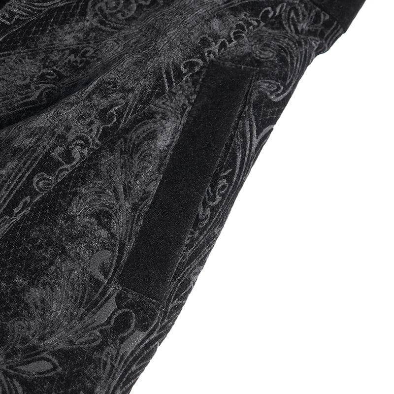 EVA LADY Women's Gothic Floral Embroidered Fluffy Coat Black