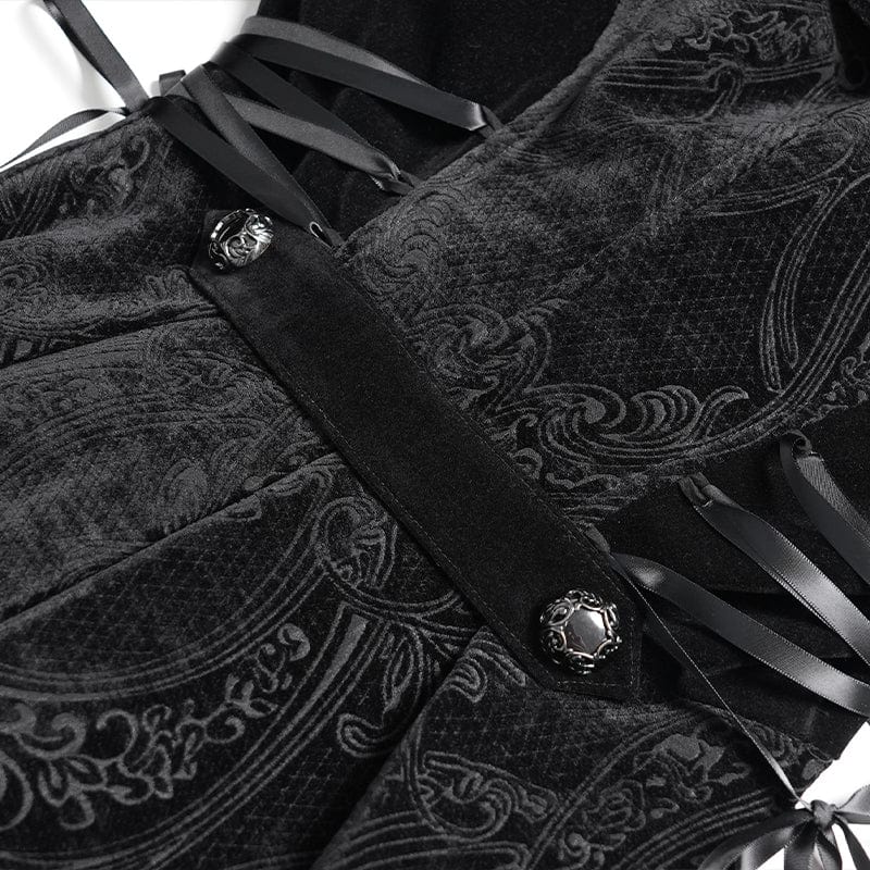 EVA LADY Women's Gothic Floral Embroidered Fluffy Coat Red