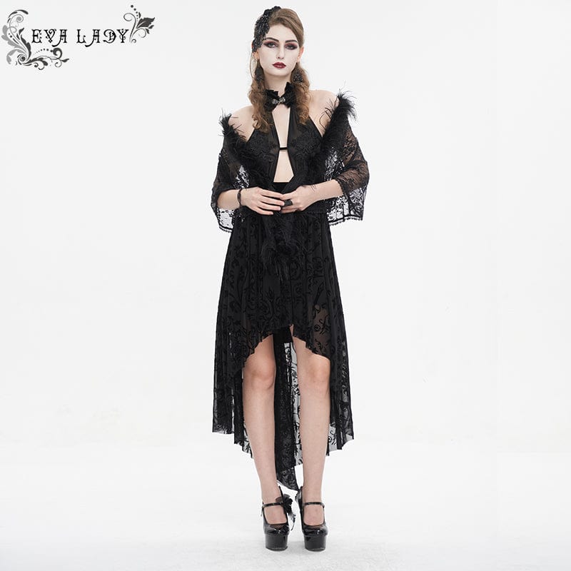 EVA LADY Women's Gothic Floral Embroidered Halterneck Mesh Dress
