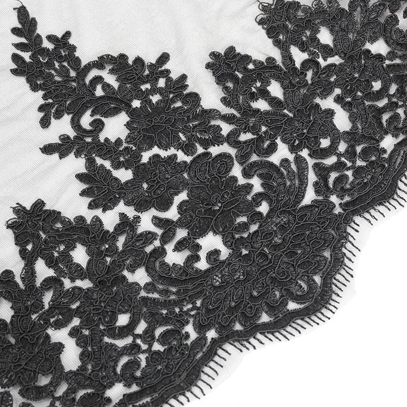 EVA LADY Women's Gothic Floral Embroidered Lace Splice Black Fishtail Skirt