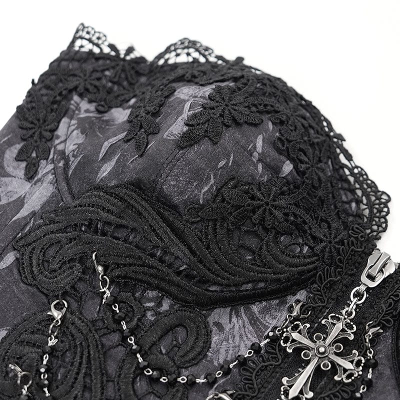 EVA LADY Women's Gothic Floral Embroidered Lace Straps Tank Top Black
