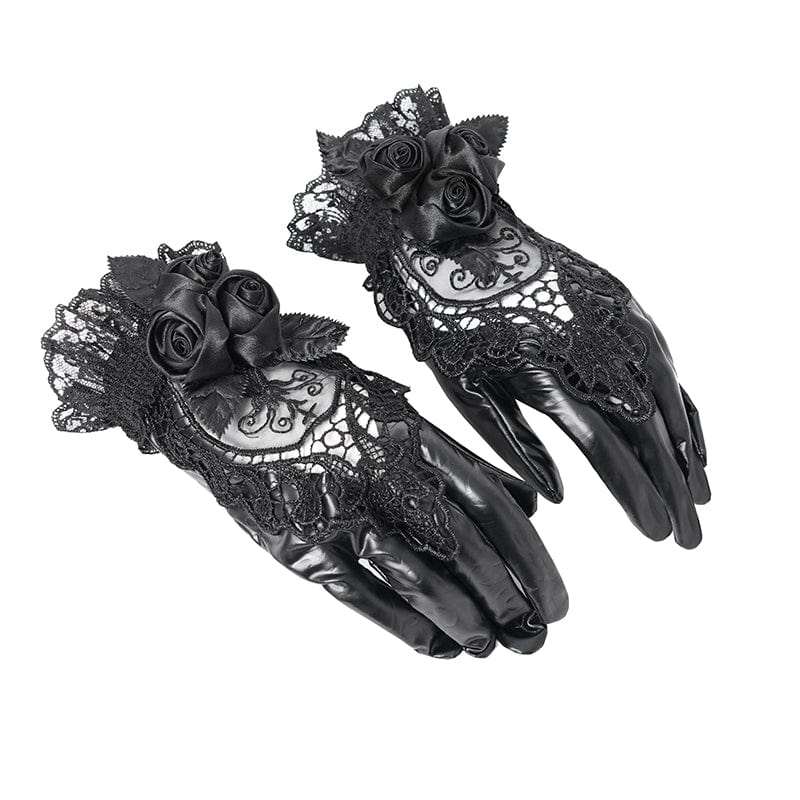 EVA LADY Women's Gothic Floral Embroidered Rose Lace Gloves