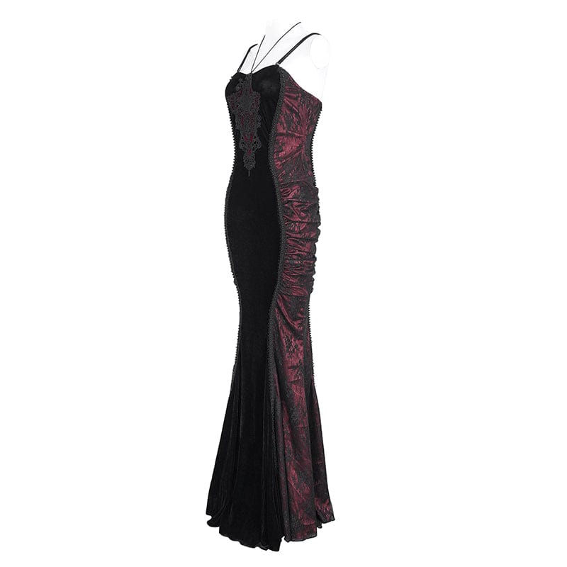EVA LADY Women's Gothic Floral Embroidered Ruched Fishtail Dress