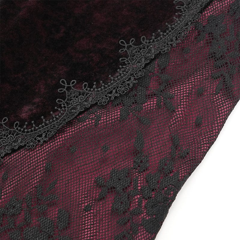 EVA LADY Women's Gothic Floral Embroidered Velvet Splice Lace Flared Leggings Red