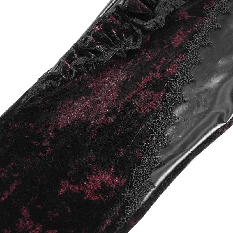EVA LADY Women's Gothic Floral Faux Leather&Velvet Ruffle Pants Red