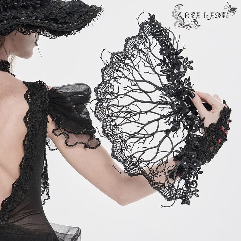 EVA LADY Women's Gothic Floral Lace Dendritic Fan