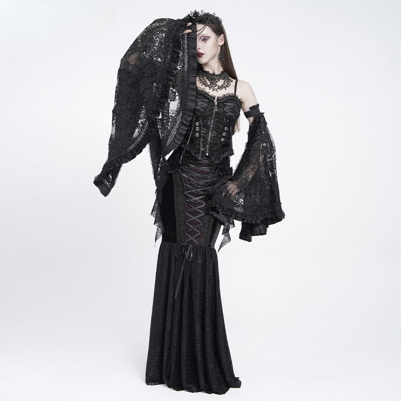 EVA LADY Women's Gothic Floral Lace Ruffled Flare Arm Sleeves