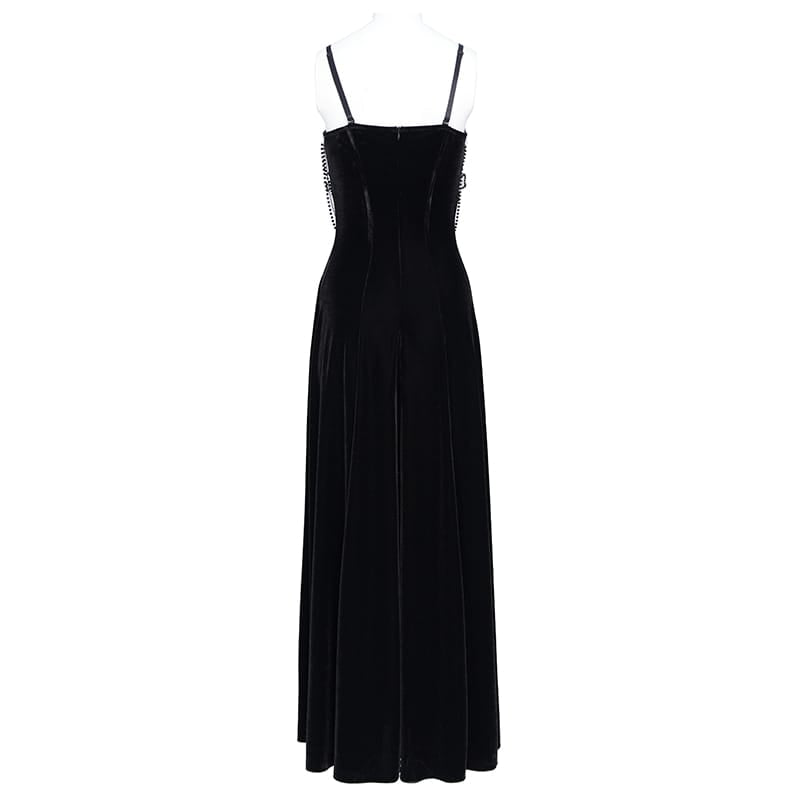 EVA LADY Women's Gothic Floral Side Lace-up Beaded Ruffle Chain Slip Dress