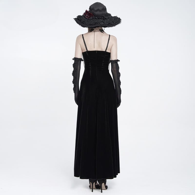 EVA LADY Women's Gothic Floral Side Lace-up Beaded Ruffle Chain Slip Dress
