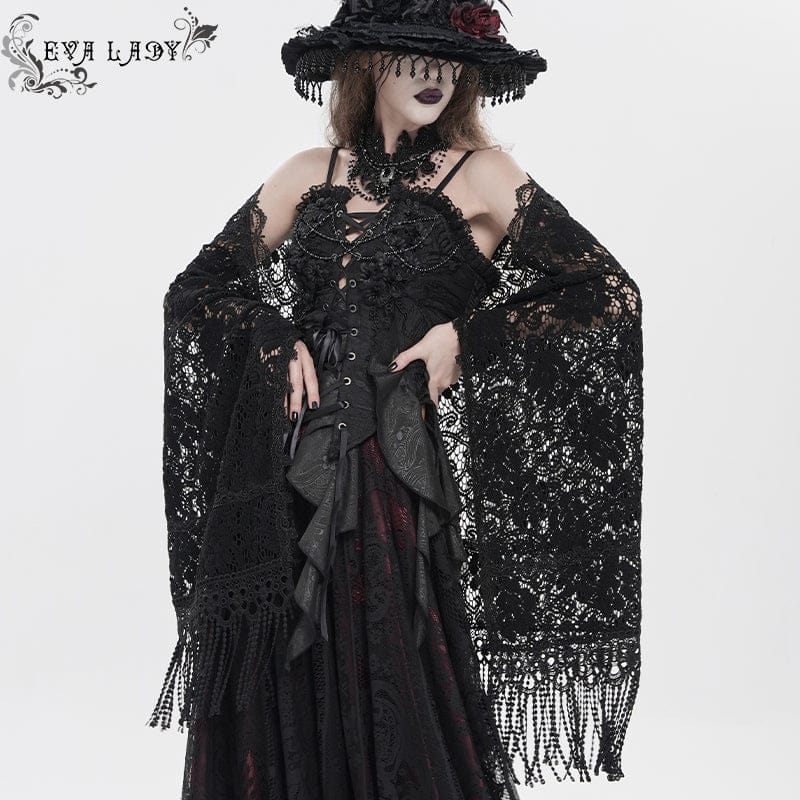 EVA LADY Women's Gothic Floral Tassels Cape